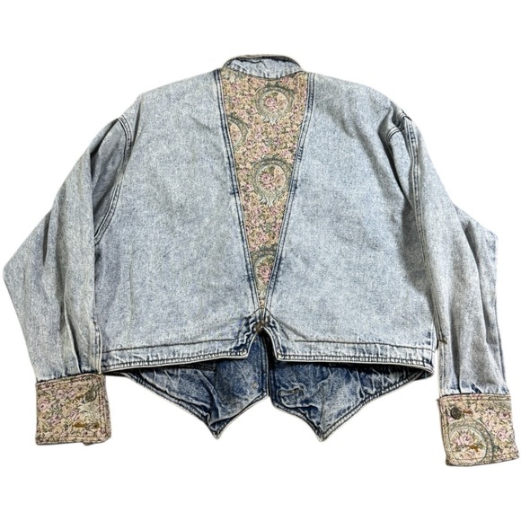 Vintage S.B.II Acid Wash Denim Jacket Floral Trim Cropped 80s 90s RARE! Size‎ M - Picture 2 of 8